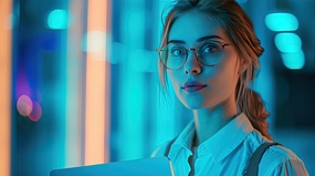 欧美戴眼镜的知性商务美女图片